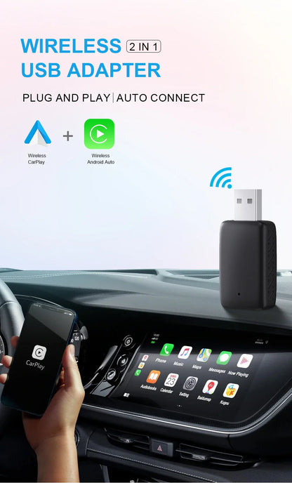 2-in-1 Wired to Wireless CarPlay & Android Auto Adapter – 5GHz WiFi Mini Dongle for 99% of Cars with Original Wired Systems