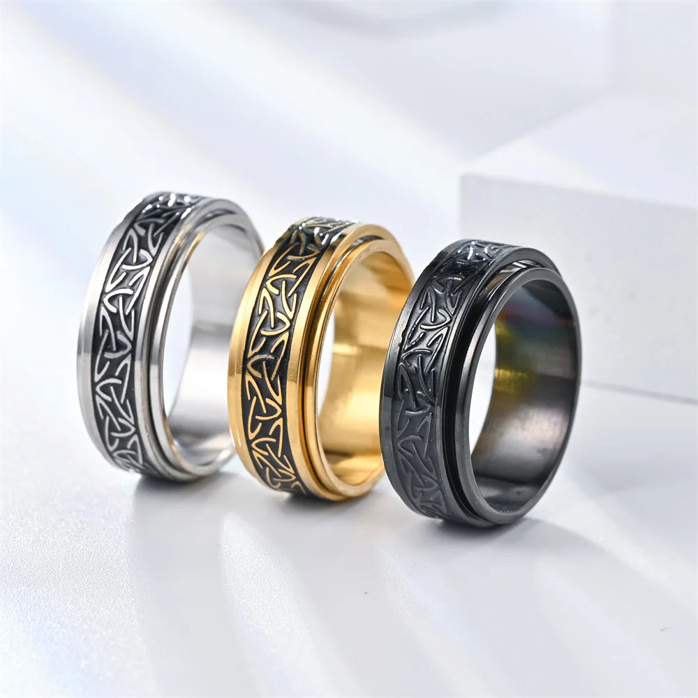Viking Celtic Knot Rune Ring for Men - Rotating Stainless Steel Anti-Stress & Anxiety Relief Spinning Ring (Anillo Antiestres)