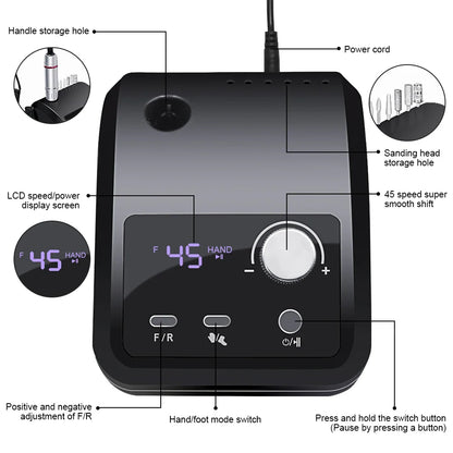 45000 RPM Electric Nail Drill Machine, Professional Metal Manicure Pen, HD Display Nail File & Sander for Nails