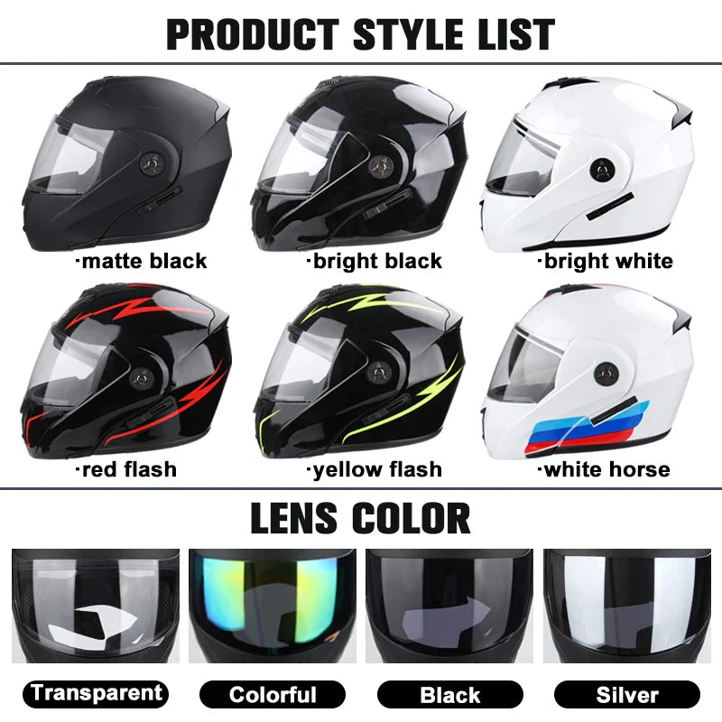 2024 Unisex Modular Motorcycle Helmet – Full Face Flip-Up Dual Lens Racing Helmet for Men & Women