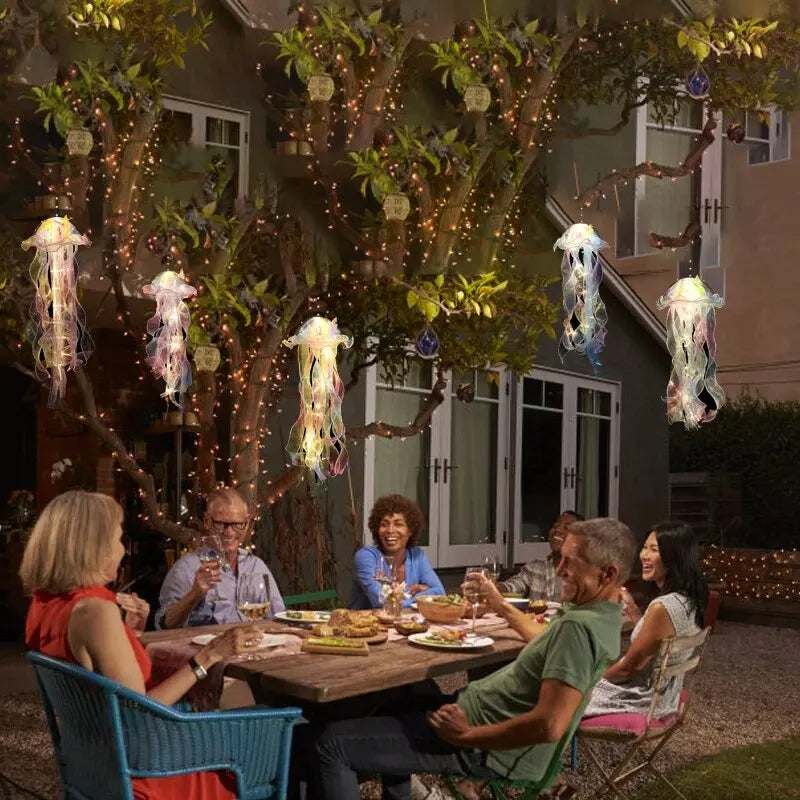 Gradient Jellyfish LED Light – Handmade Festival Pendant & Night Decoration for Courtyard Lighting