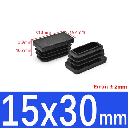 Black Square Tube End Caps - Plastic Blanking Plugs for Furniture, Tables & Chairs 10-100mm
