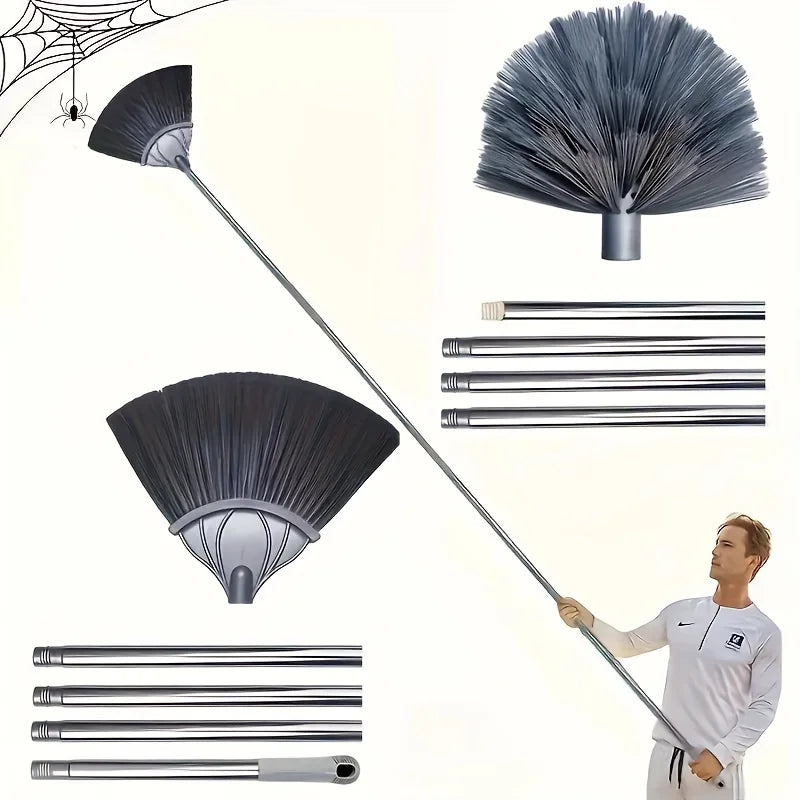2-in-1 Telescopic Cleaning Pole - Extendable 5M Stainless Steel Duster & Spider Web Remover