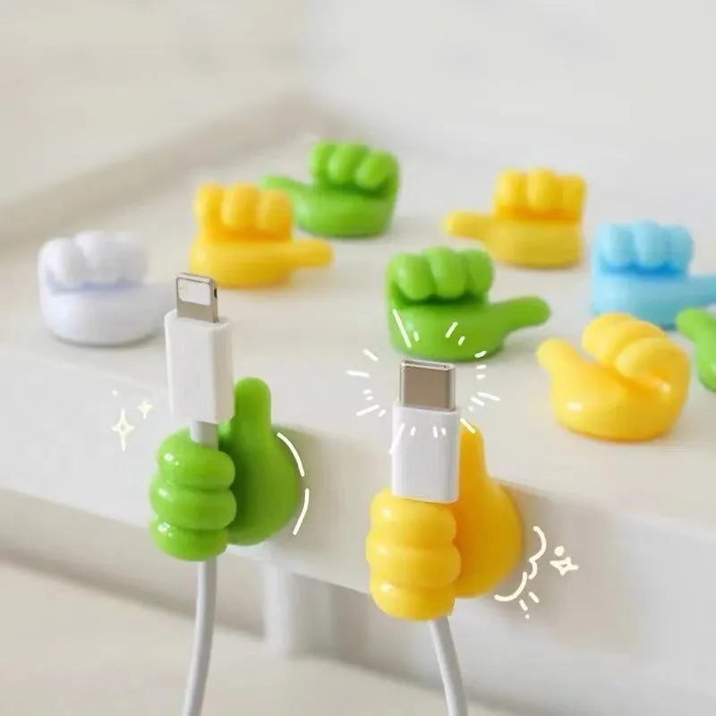 10Pcs Self Adhesive Wall Hooks | Creative Silicone Thumb Key Hanger | Home Office Desk Organizer | Data Cable Clip Wire Holder
