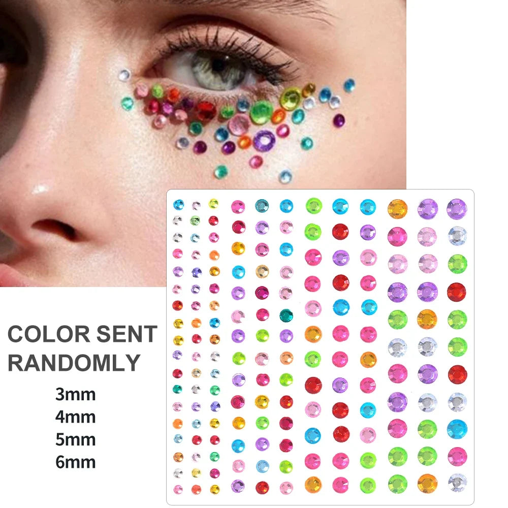 3D Holographic Teardrop Rhinestone Stickers - Self-Adhesive Crystal Diamond Face, Eye & Hair Decoration Tattoos