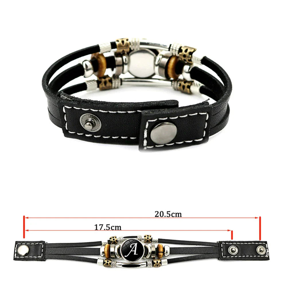 Retro A-Z Initial Alphabet Bracelet – Adjustable Leather & Handmade Rope Bangle for Men & Boys, Perfect Gift Jewelry