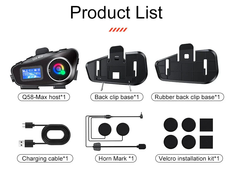Q58 Max Motorcycle Helmet Bluetooth Intercom – IP65 Waterproof, 500M Range, Multi-Scene Music Sharing