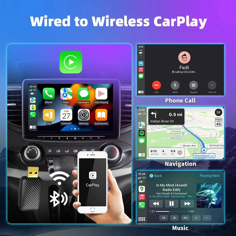 2 in 1 Wireless CarPlay and Android Auto Smart Dongle – Compatible with Volvo, Benz, Cadillac, Jeep, Lexus, Audi, Mazda, VW, Kia