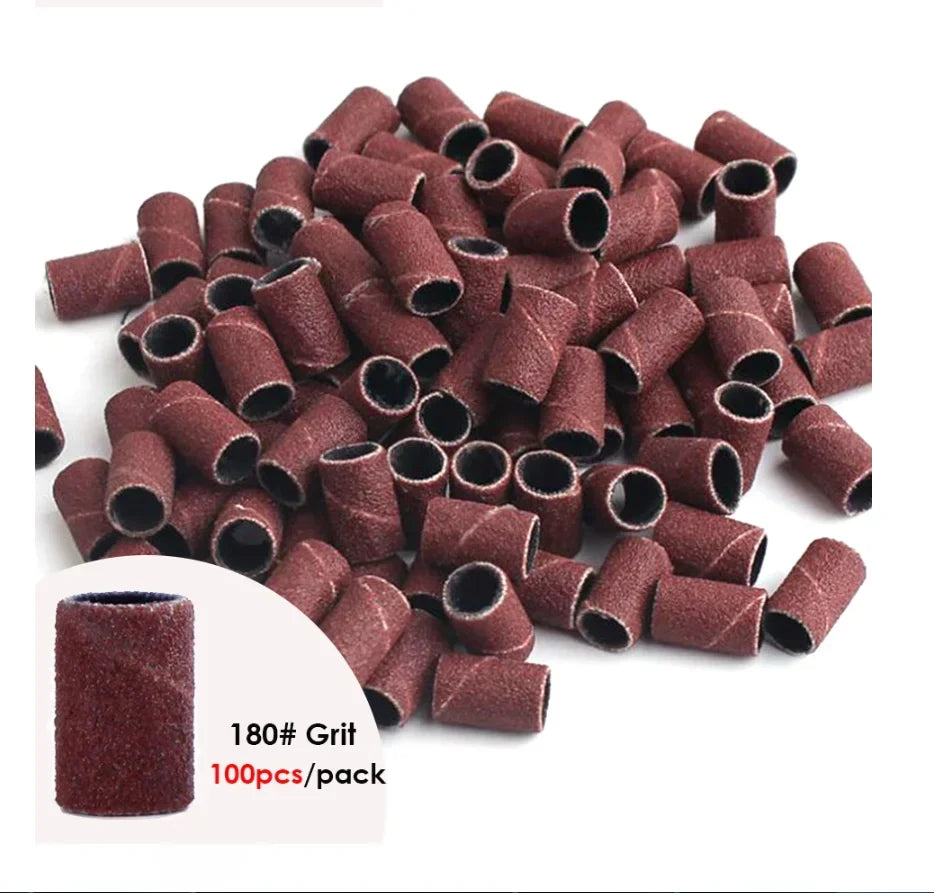 100/50PCS Sanding Cap Bands - 80/120/180 Grit Nail Drill Grinding Bits for Manicure & Pedicure Tools