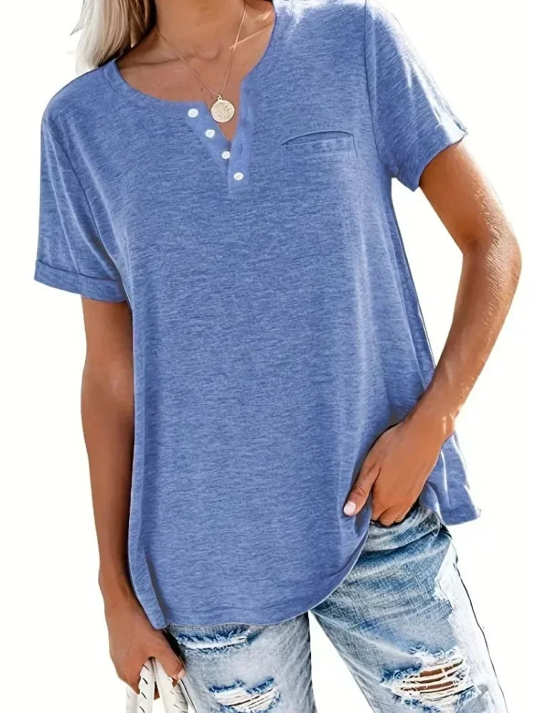 Plus Size Women’s V-Neck T-Shirt - 1XL-8XL Loose Fit Short Sleeve Pocket Casual Spring Summer Top