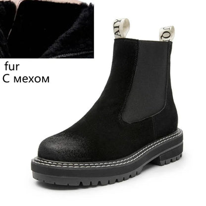 Women’s 2025 Genuine Leather Chelsea Boots – Thick-Soled Autumn Winter Ankle Short Boots