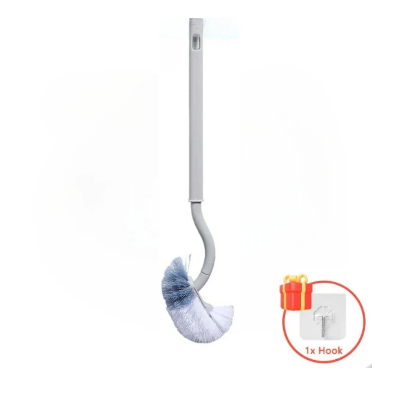 S Shaped Toilet Brush - Wall Mounted 360° Bathroom Cleaning Brush with Long Handle Soft Bristles