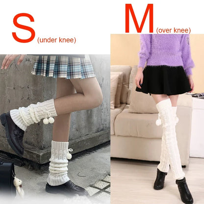 Women’s Winter Knitted Leg Warmers - Cozy Crochet Boot Socks with Hairball Fashion Style