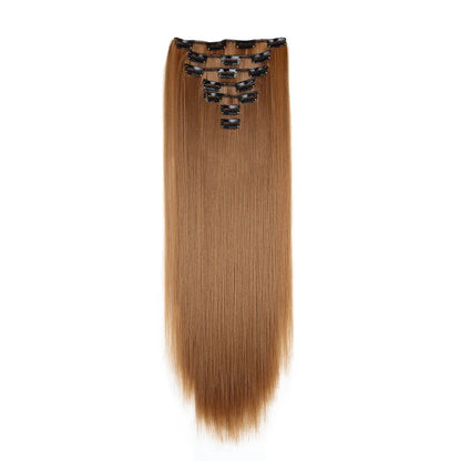 WIGSIN 24 Inch Synthetic Hair Extensions - 7PCS Long Straight Clip-In Hairpieces for Women in Black and Blonde Styles