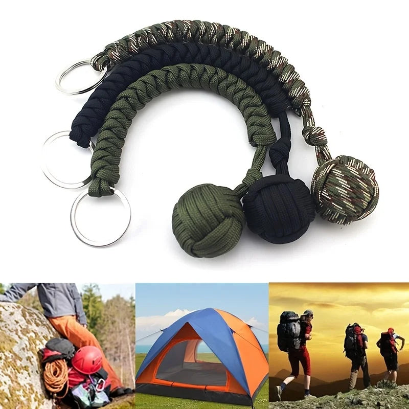 Black Monkey Fist Steel Ball – Outdoor Self-Defense Keychain for Survival & Personal Protection