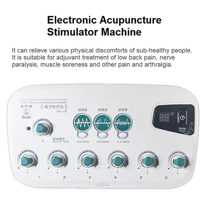 6-Channel Hwato SDZ II Low-Frequency Electro-Acupuncture Stimulator — Electric Needle Therapy for Nerve & Muscle