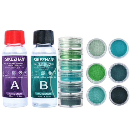 Crystal Clear Epoxy Resin Kit - AB Resin Glue with 6 Color Mica Powder for DIY Jewelry, Nail Art, Soap & Crafts