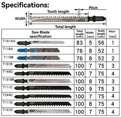 Jigsaw Blade Set T-Shank (10–100Pcs) – HCS/HSS Multi-Purpose Jig Saw Blades for Wood, Plastic & Metal Cutting Tool Accessories