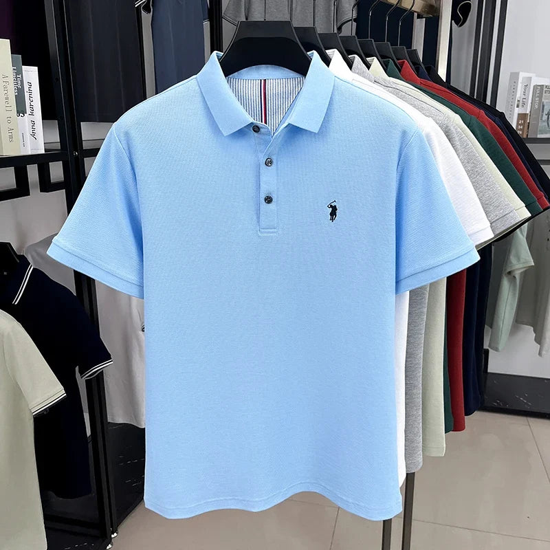 Men's 100% Cotton Embroidered Polo Shirt - Premium Summer Golf Casual Short Sleeve Top