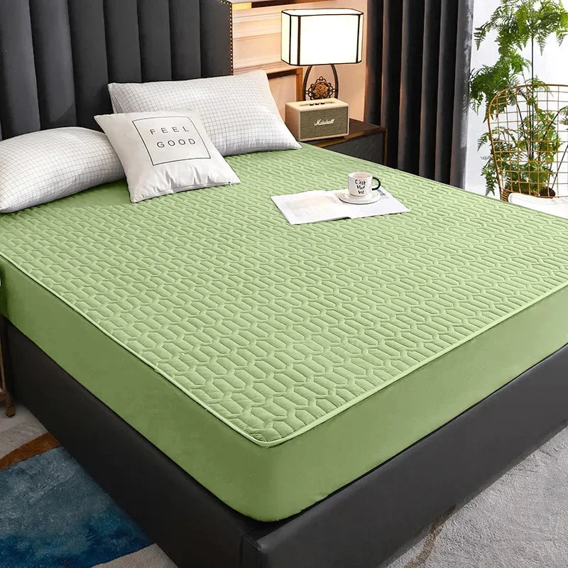 Waterproof Mattress Protector - Soft Breathable Fitted Bed Cover with Washable Printed Bedding Protection