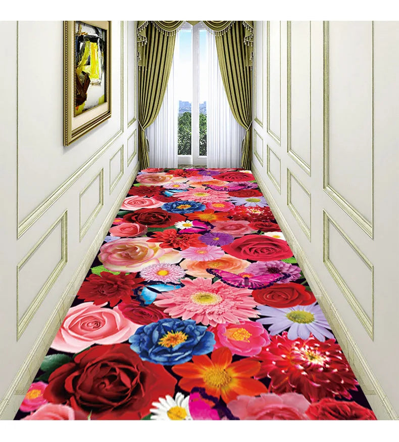 Luxury Chinese Classical Corridor Rug – Crystal Velvet Washable Carpet for Villa, Hotel & Hallway