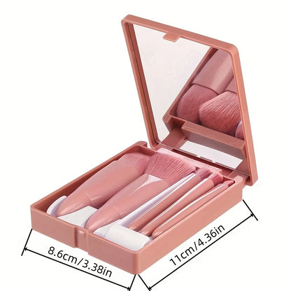 5Pcs Portable Makeup Brush Set - Foldable Travel Kit with Mirror Mini Cosmetic Brushes for Beauty On The Go