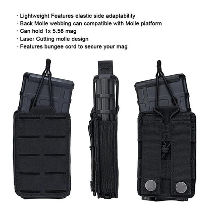 Tactical 5.56mm Mag Pouch – Single Magazine Open-Top MOLLE Bag for M4, M14, M16, AR-15 Rifle Magazines