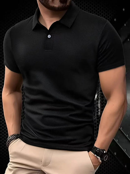 Men's Short Sleeve Polo Shirt - Solid Color Breathable Casual Oversized Summer Splice Top