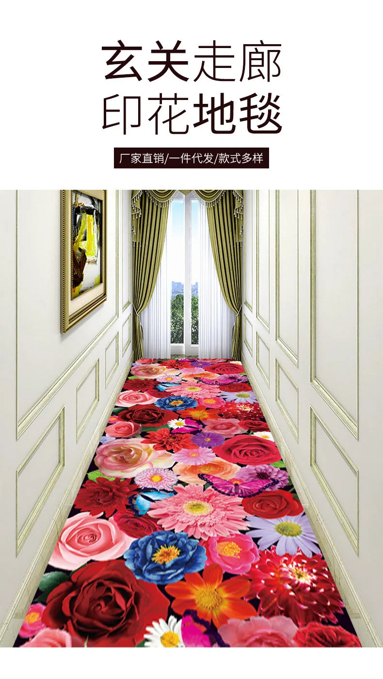Luxury Chinese Classical Corridor Rug – Crystal Velvet Soundproof Washable Carpet for Villa, Hotel & Living Room