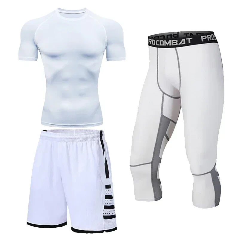 Men's Running Tracksuit Set - Compression Fitness Sportswear With Leggings, Gym Tights & Training Sweatpants
