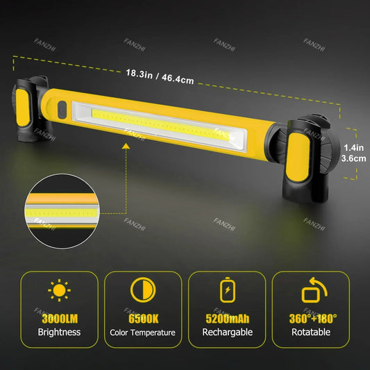 Super Bright Magnetic LED Work Light – Built-in 5200mAh Rechargeable Underhood Lamp for Car Repair & Outdoor Lighting