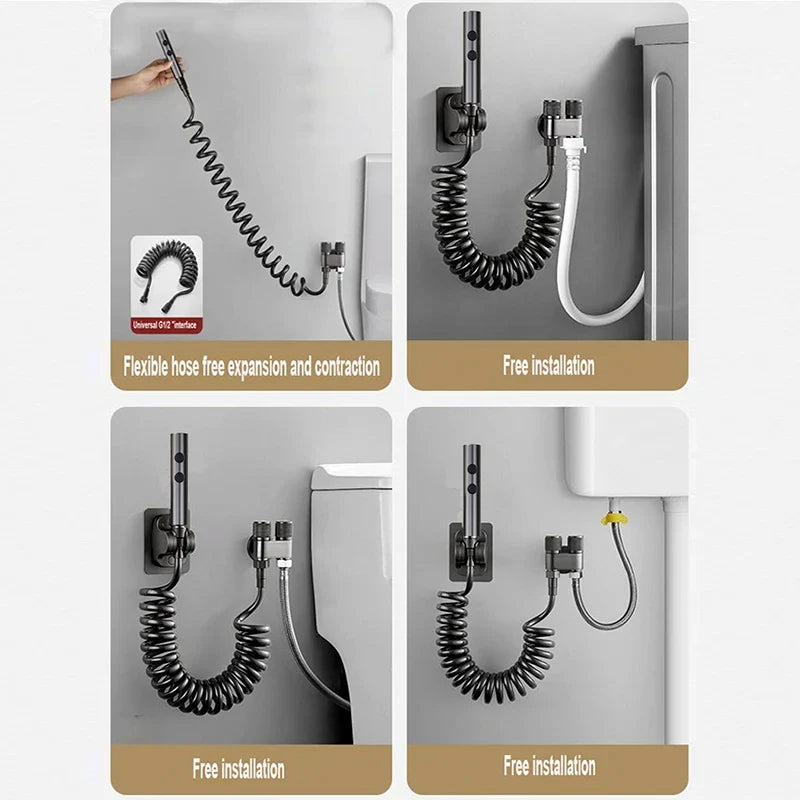 Stainless Steel Toilet Bidet Sprayer Set - Dual Button Handheld Rain Spray Faucet with Self-Cleaning Shower Head & Bathroom Hose Kit