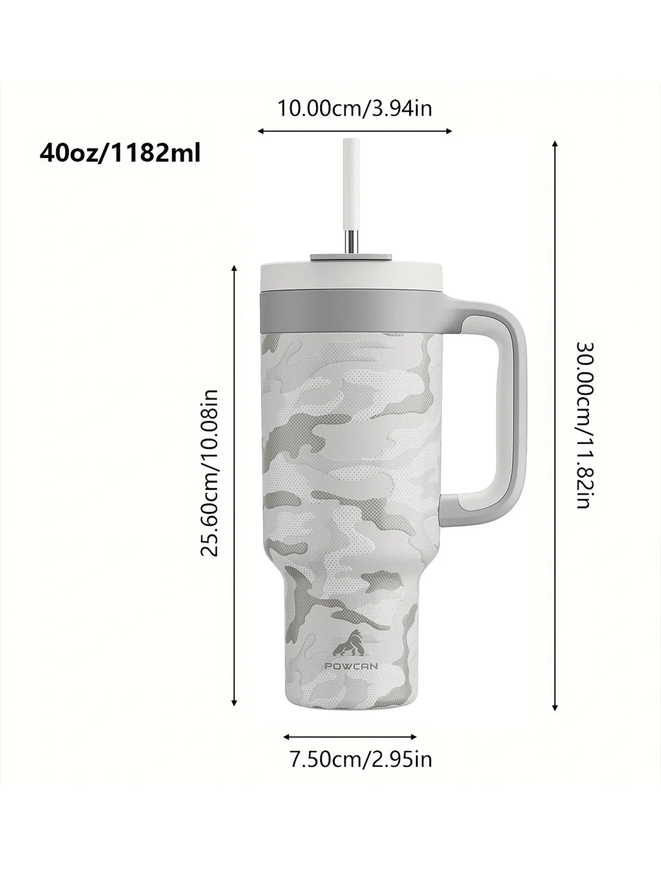 Powcan 40oz Stainless Steel Tumbler with Handle & Straw – Camouflage Prints, Leak-Proof Vacuum Travel Mug for Outdoors