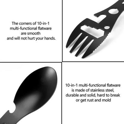 Outdoor Camping Fork Spoon Tool - Lightweight Survival Multi-Function Utensil with Bottle Opener for Travel & Hiking