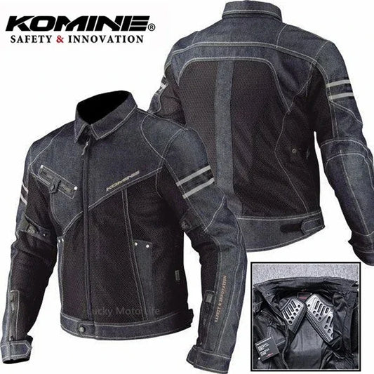 KOMINE JK006 Motorcycle Jacket - Breathable Denim Mesh Racing Riding Protective Gear High Performance Safety Clothing