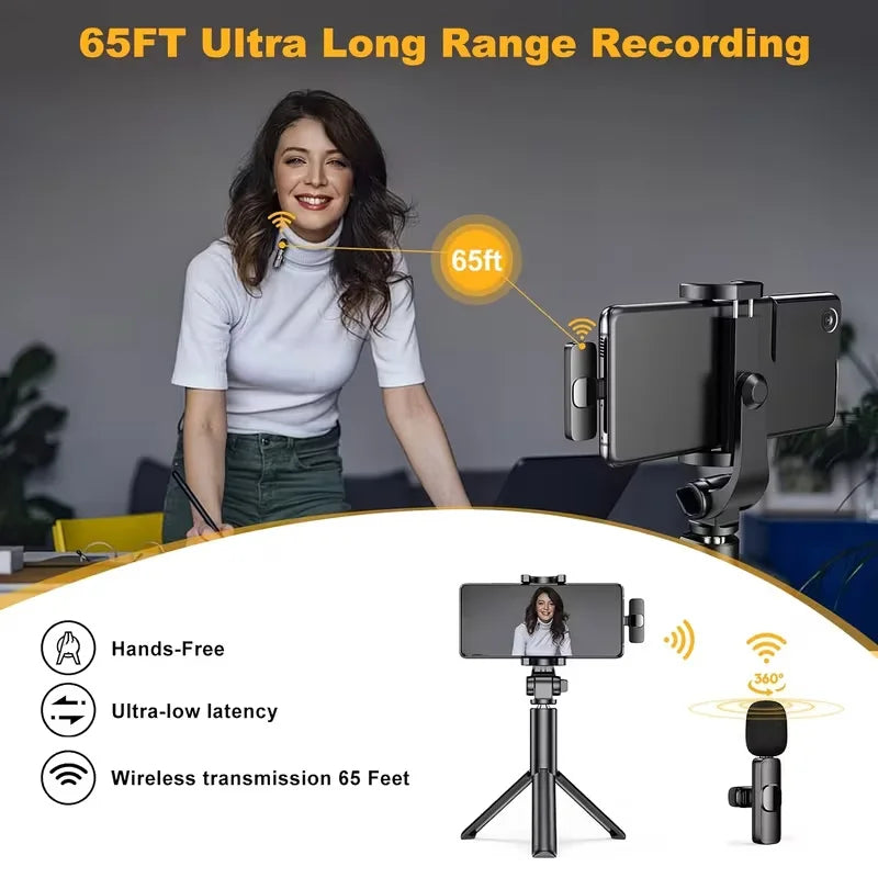 Mini Type-C Wireless Lavalier Microphone - Dual Person Noise Cancelling Audio Mic System for Recording & Streaming