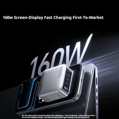 UGREEN GaN 160W Fast Charger - 5 Port USB-C/A PD3.1 Power Adapter with Smart Display for iPhone 17 Tablets & Laptops