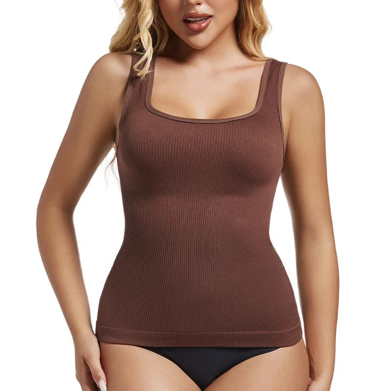 Women's Tummy Control Shapewear Tank Top - Seamless Square Neck Compression Cami (1 or 2 Pack)