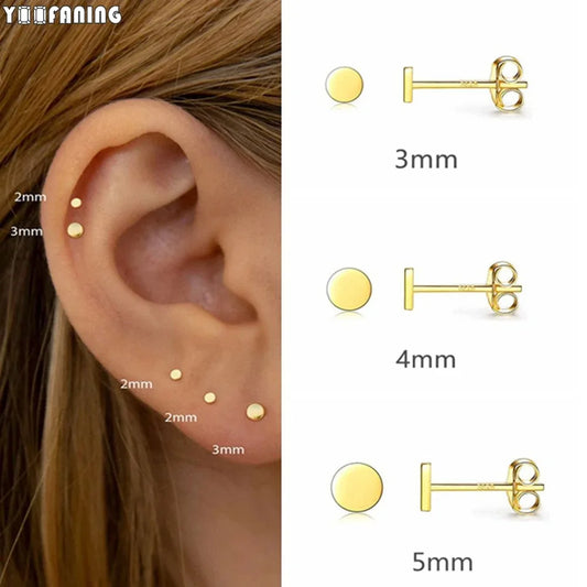 925 Sterling Silver Ear Needle Earrings – Simple Circular Gold & Silver Studs for Women Jewelry (Multiple Sizes)