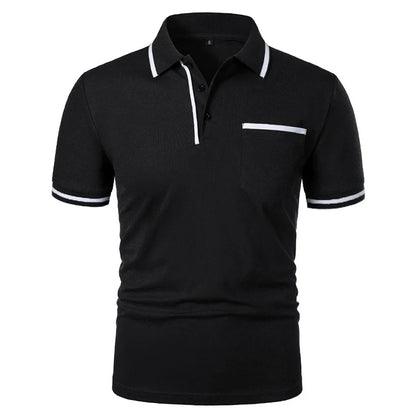 Men's Short Sleeve Polo Shirt - Breathable Solid Color Casual Summer Top with Pocket Design