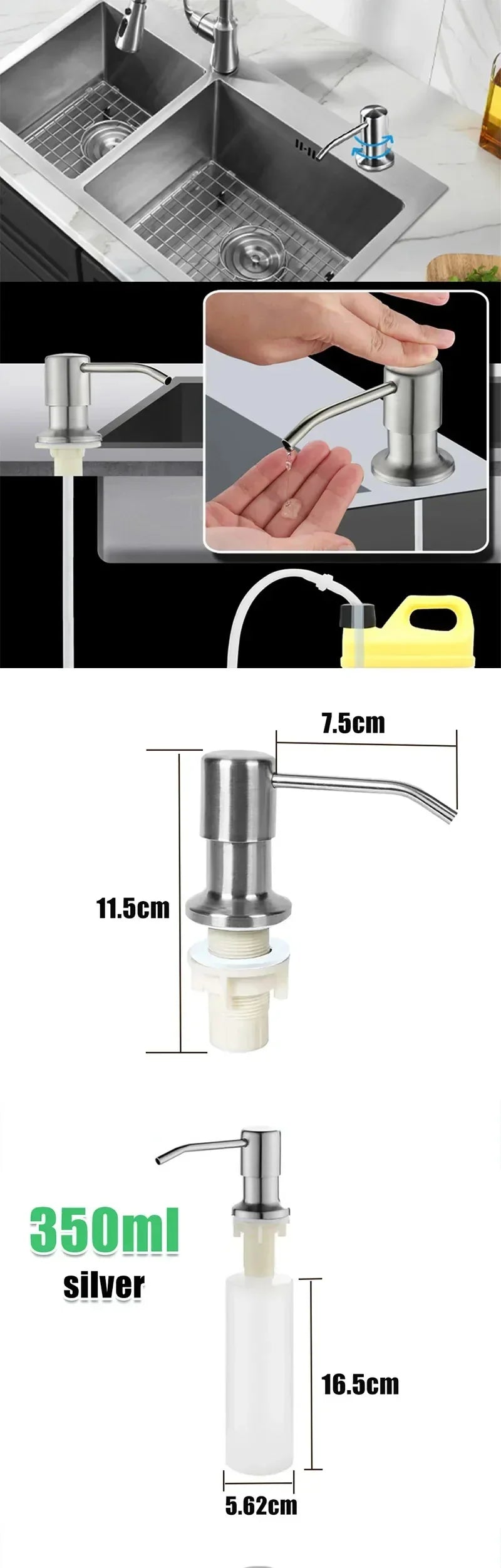 500ml Stainless Steel Liquid Soap Dispenser — Hand Press Pump Bottle for Kitchen Sink