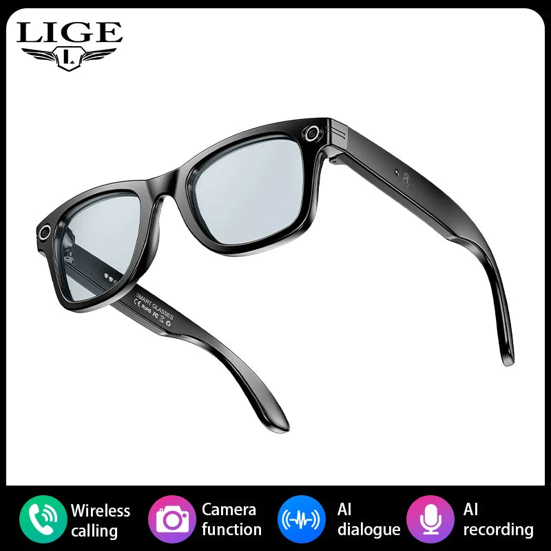 LIGE Smart Camera Glasses – Bluetooth Music Sunglasses with Call, Photo & Video Recording, Anti-Blue Light & UV Protection