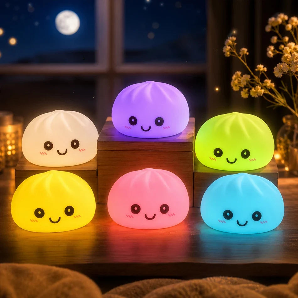 2027 Kawaii Dumpling Night Light - Cute Glowing Dumpling Steamer Desktop Ornament and Gift Decor