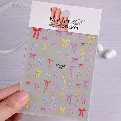 5D White Lace Bowknot Nail Art Stickers – Self-Adhesive Pearl Ribbon Luxury Nail Decals for DIY Manicure Decoration