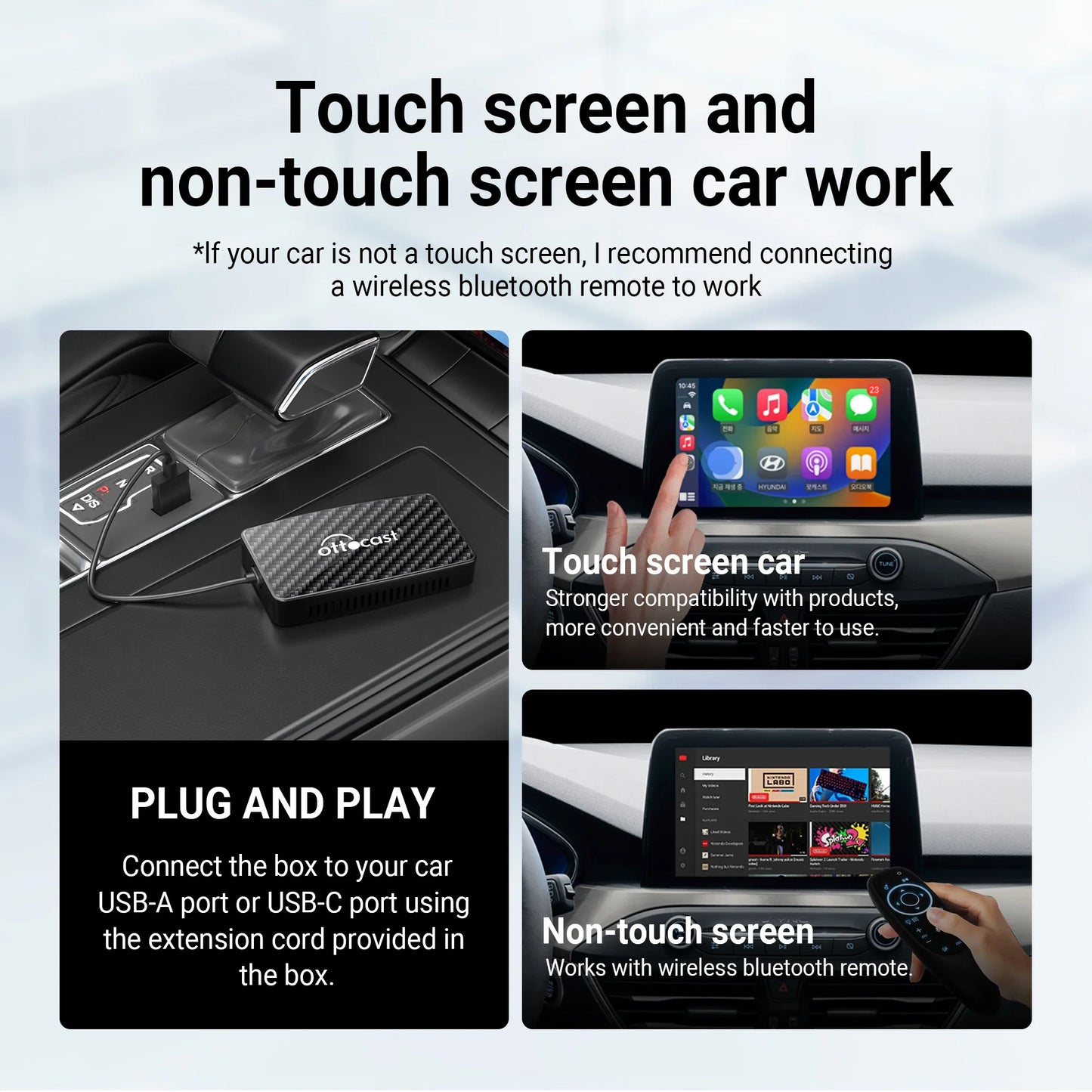 OTTOCAST Play2Video Pro – Wireless CarPlay & Android Auto Adapter for YouTube, Netflix, IPTV Car Accessories for Kia & Toyota