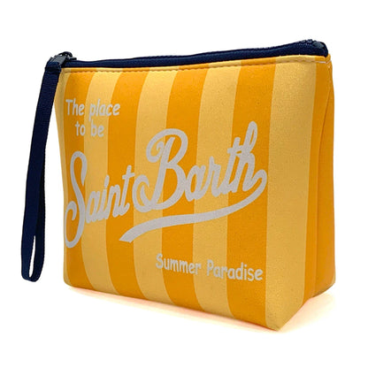 S-SAINT BARTH Pink Neoprene Clutch Bag – Trendy Vertical Zip Pouch Makeup & Toiletry Purse for Women