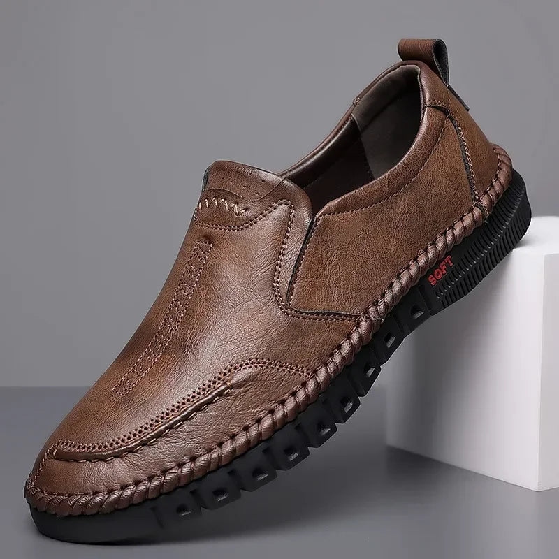 Men’s Genuine Leather Hand-Stitched Slip-On Shoes - Business Formal Wedding & Party Dress Footwear