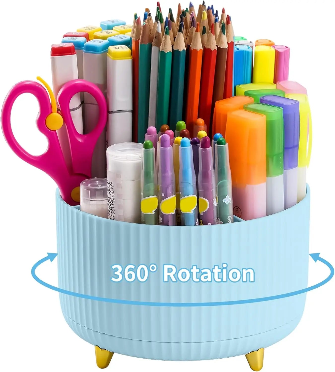 5 Compartment Rotating Pen Holder - 360° Desktop Organizer Caddy for Office, Home & Art Supplies