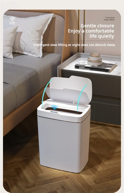 15L Smart Automatic Bathroom Trash Can — Touchless Electronic Sensor Bin with Self-Bagging, White Narrow Garbage Bin for Smart Home