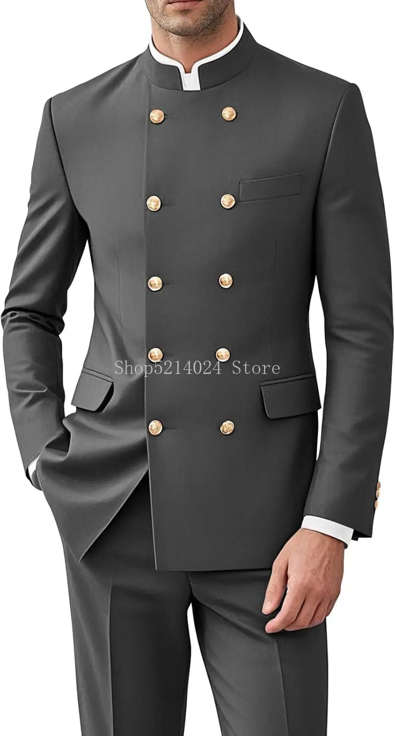 Men's 2-Piece Suit Set - Gold Button Jacket and Pants for Weddings & Formal Events